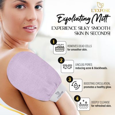 L'Exfose Kessa Hammam Deep Exfoliating Glove for Shower - Korean Exfoliating Mitt Body Scrubber Ideal for Dead Skin Remover, Keratosis Pilaris &amp; Self-Tanning to Improve Skin Tone -100% Natural Viscose