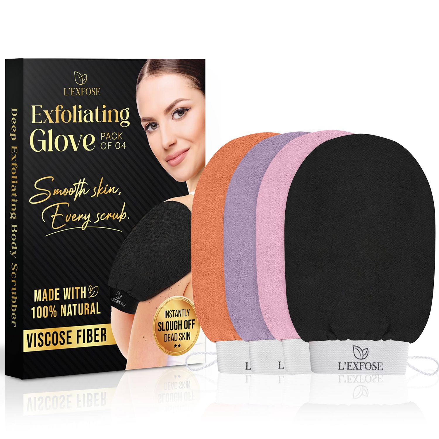 L&#39;Exfose Kessa Hammam Deep Exfoliating Glove for Shower - Korean Exfoliating Mitt Body Scrubber Ideal for Dead Skin Remover, Keratosis Pilaris &amp; Self-Tanning to Improve Skin Tone -100% Natural Viscose