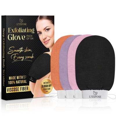 L&#39;Exfose Kessa Hammam Deep Exfoliating Glove for Shower - Korean Exfoliating Mitt Body Scrubber Ideal for Dead Skin Remover, Keratosis Pilaris &amp; Self-Tanning to Improve Skin Tone -100% Natural Viscose
