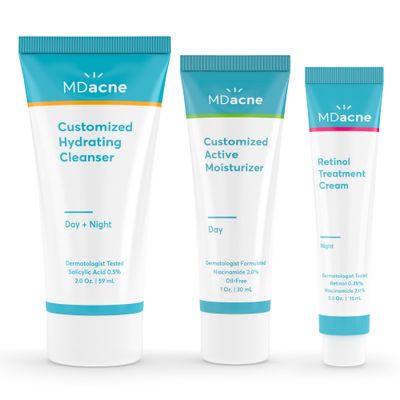 MDacne 3 Step Retinol Acne Kit - Retinol Cream 0.25%, Salicylic Acid Cleanser, Niacinamide Moisturizer - Plant-Based kit for Hormonal Acne, Blemishes, Wrinkles, 60 Day Acne Kit + Pimple Patch Gift