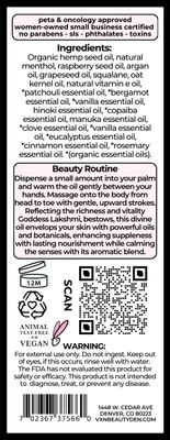 VXN LUX Lakshmi Organic Body Oil with Argan oil, Hemp Seed oil & Vitamin E oil for Skin Hydration & Antioxidant Protection - Toxin-Free, Vegan, 3.4oz