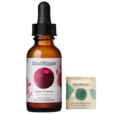 Mad Hippie Super A Retinol Serum for Face - Potent Skin Repair &amp; Anti-Aging Serum with 3 Retinoids, Bakuchiol + Hydrating Hyaluronic Acid, 1.02 Oz + Skin Care Pillow Pack