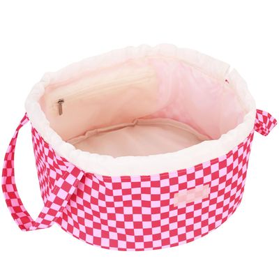 Large Barrel Drawstring Makeup Bag Travel Cosmetic Bag for Women - Portable Make Up Organizer Bag for Skin Care &amp; Toiletries with Brush Holder &amp; Pouch