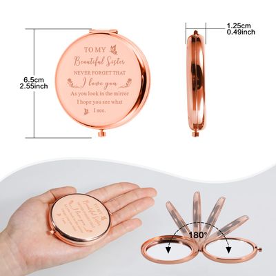 Sister Birthday Compact Mirror Gift Best Sister Gifts from Friend Sister Brother Classmate Makeup Mirror for Women Her Friendship Gift Wedding Valentines Day Graduation Thanksgiving Christmas