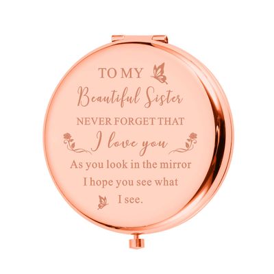 Sister Birthday Compact Mirror Gift Best Sister Gifts from Friend Sister Brother Classmate Makeup Mirror for Women Her Friendship Gift Wedding Valentines Day Graduation Thanksgiving Christmas