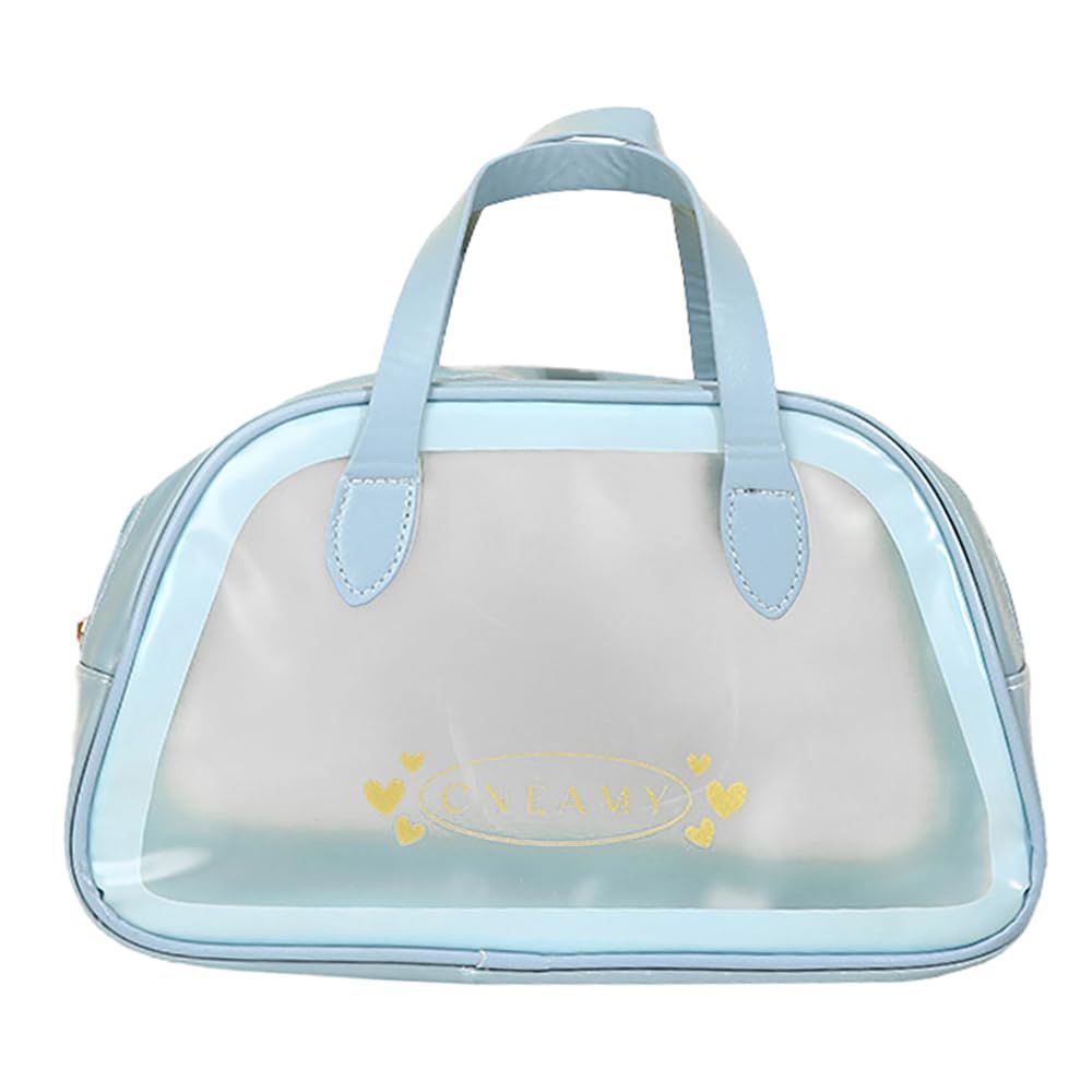 kamumanni Travel Toiletry Bag, Large Clear Makeup Bag with Handles, Translucent Dry &amp;Wet Separation Travel Bag for Skincare Products, Toiletries (Blue, Medium)