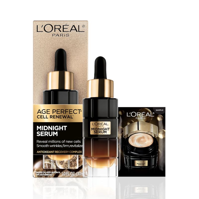 L&#39;Oreal Paris Age Perfect Anti-Aging Midnight Face Serum, Reduce Wrinkles 1oz + Eye Cream Sample