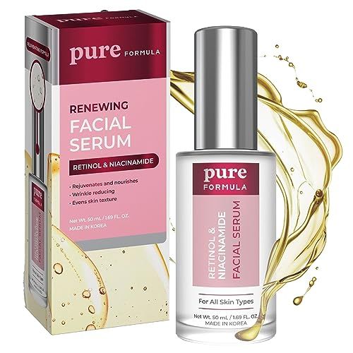 Pure Formula Retinol and Niacinamide Face Serum - Treats Blemishes, Acne Marks &amp; Dark Spots, Brightening &amp; Anti-aging Facial Serum - Cruelty Free Korean Skin Care - All Skin Types - 1.69 Fl. oz/ 50ml