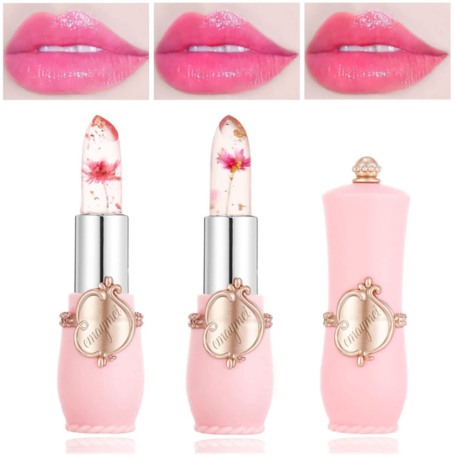 WYBLZPXZ 2Pcs Clear Crystal Flower Jelly Lipstick,PH Magic Temperature Color Changing Lipstick,Lip Gloss,Long Wear Nutritious Tinted Lip Balm,Moisturizing Lip Stick Makeup Set Set A