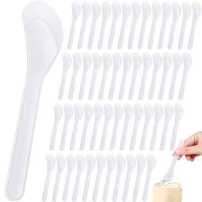 Patelai 50 Pieces Cosmetic Spatula Disposable Makeup Frosted Tip Spatula Plastic Makeup Tools Spoon Cosmetic Mask Spoon Spatulas Facial Cream Scoop Mask Spoon Stick for DIY and Sampling (Transparent)