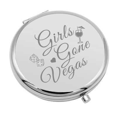 Vegas Party Gift Travel Makeup Mirror Funny Girls Trip Gifts for Girls Las Vegas Trip Gift Girls Weekend Gifts for Women Las Vegas Vacation Gift Weekend Trip Travel Gift Compact Makeup Mirror(Silver)