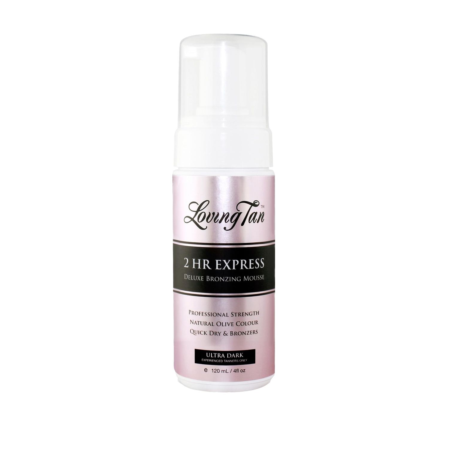 Loving Tan 2 HR Express Mousse, Ultra Dark- Streak Free, Natural looking, Professional Strength Sunless Tanner - Up to 5 Self Tan Applications per Bottle, Cruelty Free, Naturally Derived DHA - 4 FL Oz