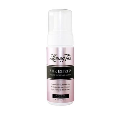Loving Tan 2 HR Express Mousse, Ultra Dark- Streak Free, Natural looking, Professional Strength Sunless Tanner - Up to 5 Self Tan Applications per Bottle, Cruelty Free, Naturally Derived DHA - 4 FL Oz