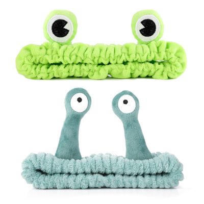 Sibba 2Pcs Face Wash Headband Frog and Snail Headband Spa Hair Bands Makeup Headbands Cartoon Cute Coral Fleece Elastic Headband Creative Hair Accessories for Shower Sports Beauty Skincare