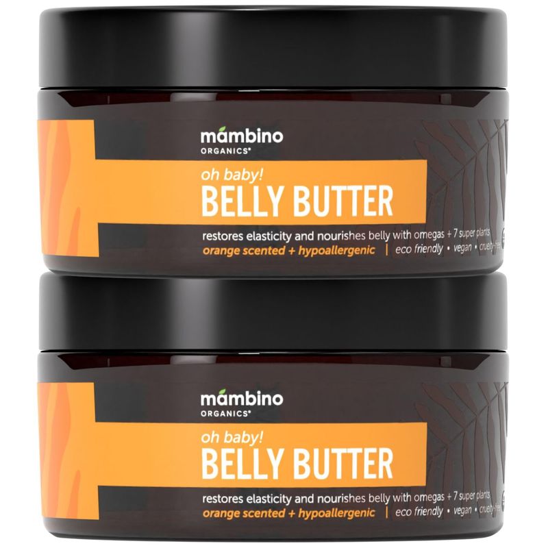 Mambino Organics Oh Baby! Belly Butter - Organic Stretch Mark Cream for Pregnancy with Dutch Shea &amp; Cocoa Butter - Vitamins, Omegas for Elasticity - Cruelty-Free Maternity Care, 2-Pack 4 fl oz