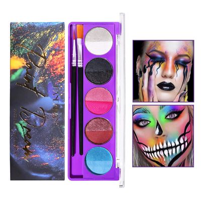 QIUFSSE 10 Colors Neon Halloween Face Paint Glow in The Dark Makeup Professional UV Blacklight Paint Water Activated Eyeliner Palette for Adults Kids Halloween Makeup (02)