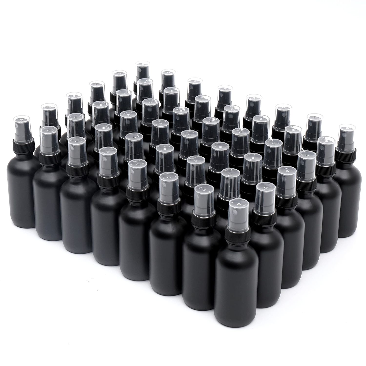 NOOEEISS Frosted Black Glass Small Spray Bottle 2 oz 48 Packs,Fine Mist Sprayer Small Clear Bottles,Refillable Containers mini spray bottles for Cleaning Solutions and Skin Care (Frosted Black 48pcs)