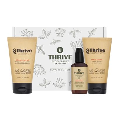 Thrive Natural Care Vacation Skin Care Set - Face Scrub, SPF30 and Face Wash - Vegan &amp; Cruelty Free