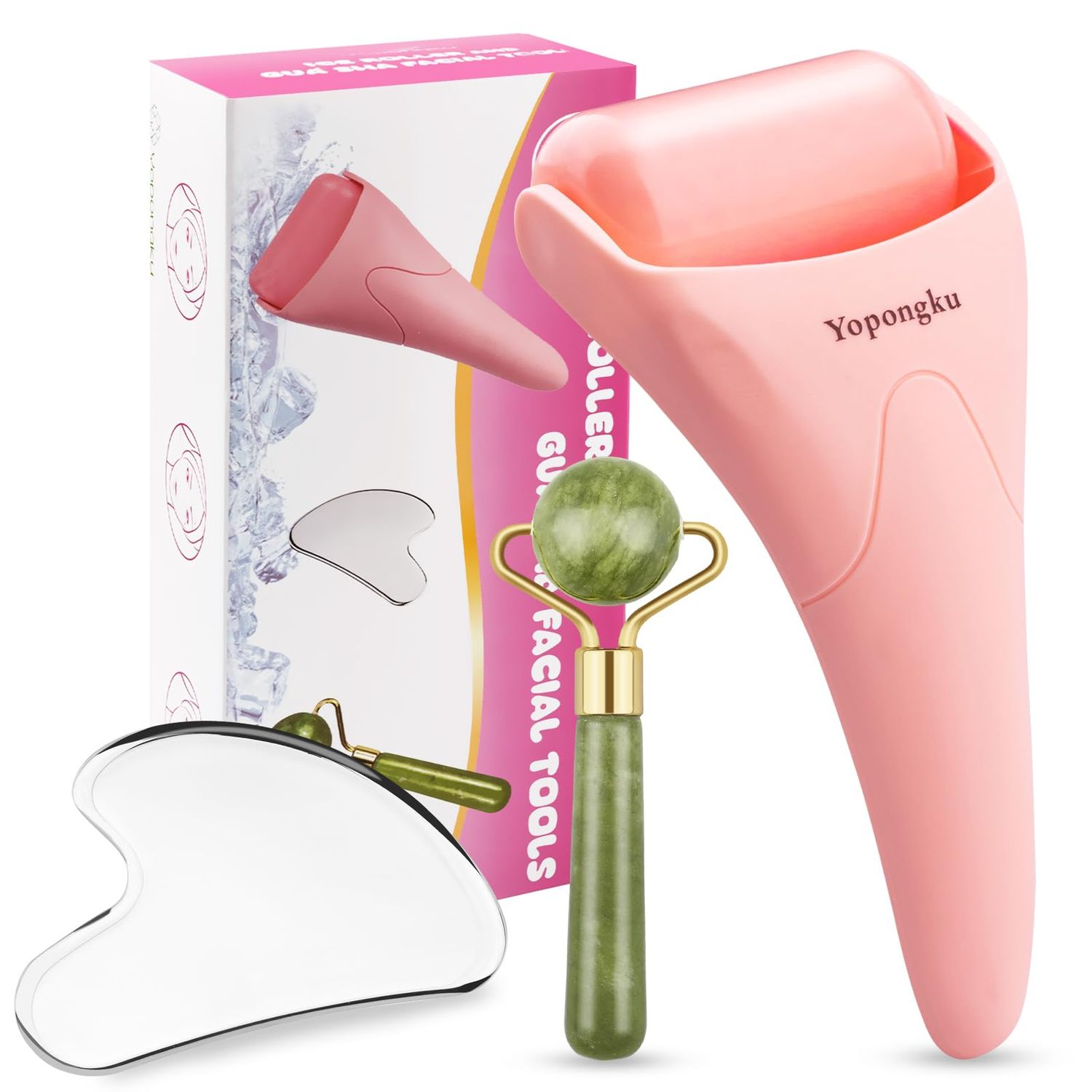 Yopongku Gua Sha Facial Tools,Guasha Tool for Face,Ice Roller for Face,Face Roller &amp; Massager Guasha Tool, Gifts Skincare Tools for Women,Stainless Steel Gua Sha Facial Tools.