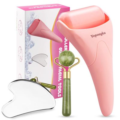 Yopongku Gua Sha Facial Tools,Guasha Tool for Face,Ice Roller for Face,Face Roller &amp; Massager Guasha Tool, Gifts Skincare Tools for Women,Stainless Steel Gua Sha Facial Tools.