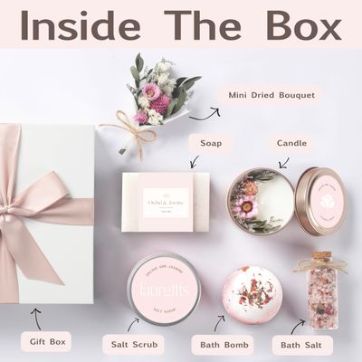 LaurGifts Orchid &amp; Jasmine Spa Gift Set for Women - Luxurious Spa Gift Baskets for Women - Perfect Birthday Gifts for Women, Gifts for Mom, Wife, Sister, Friend, Bath Gifts for Women