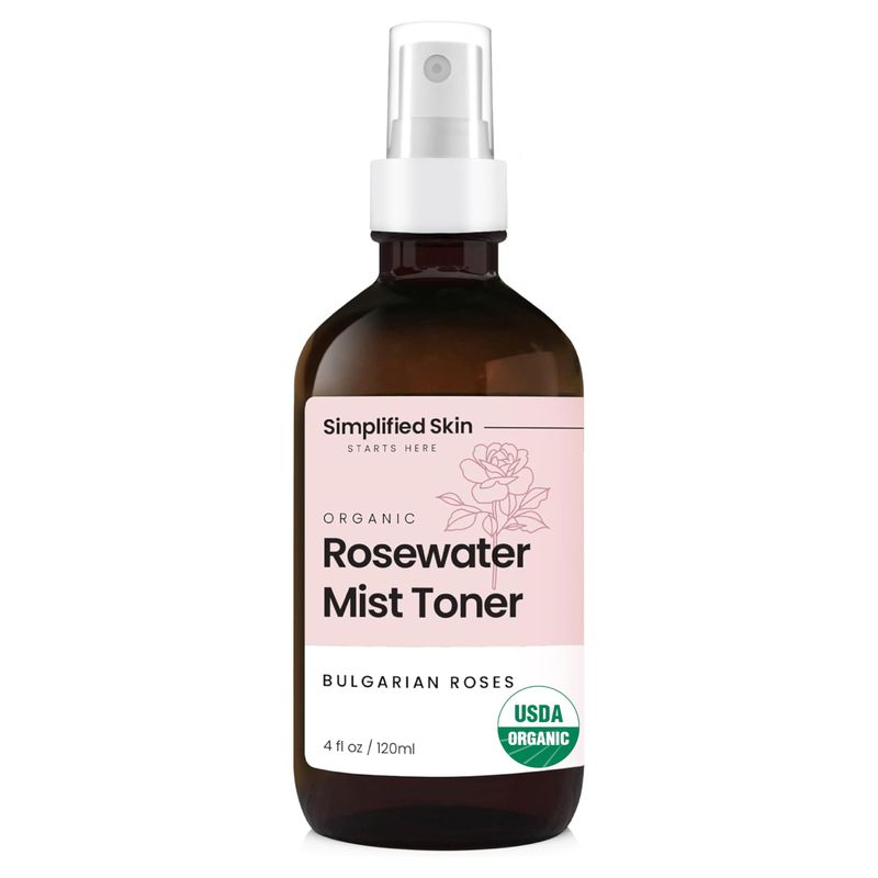 Rose Water Spray for Face &amp; Organic Rose Water for Hair - USDA Certified Rosewater Facial Toner - Alcohol-Free Makeup Setting Hydrating Face Mist - Anti-Aging Bulgarian Rose Water Toner Spray - 4 Oz