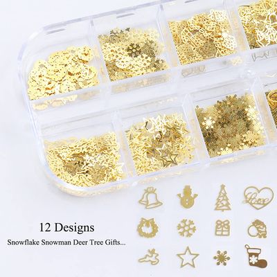 XIELIME Christmas Nail Art Sequins Snowflakes Nail Decals 3D Gold Glitter Flakes Nail Decor DIY Manicure Tips Accessories Decoration Christmas Glitter Xmas Nail Art Supplies
