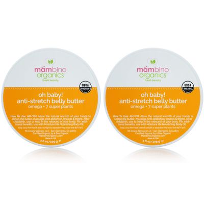 Mambino Organics Oh Baby! Belly Butter - Organic Stretch Mark Cream for Pregnancy with Dutch Shea &amp; Cocoa Butter - Vitamins, Omegas for Elasticity - Cruelty-Free Maternity Care, 2-Pack 4 fl oz