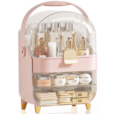 Makeup Organizer, Skincare Holder Bathroom Counter Organizer, Storage Box Cosmetic Display Cases, Teen Girl Gifts Trendy Stuff Make up Organizers for Vanity, Dresser, Countertop (Pink)