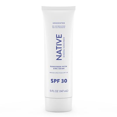 Native Sunscreen SPF 30, Zinc Oxide Dermatologist Tested Suitable for Sensitive Skin &amp; Hawaii Compliant, 5 Ounces | Unscented Sun Protection Lotion, Lightweight &amp; Smooth