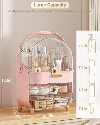 Makeup Organizer, Skincare Holder Bathroom Counter Organizer, Storage Box Cosmetic Display Cases, Teen Girl Gifts Trendy Stuff Make up Organizers for Vanity, Dresser, Countertop (Pink)