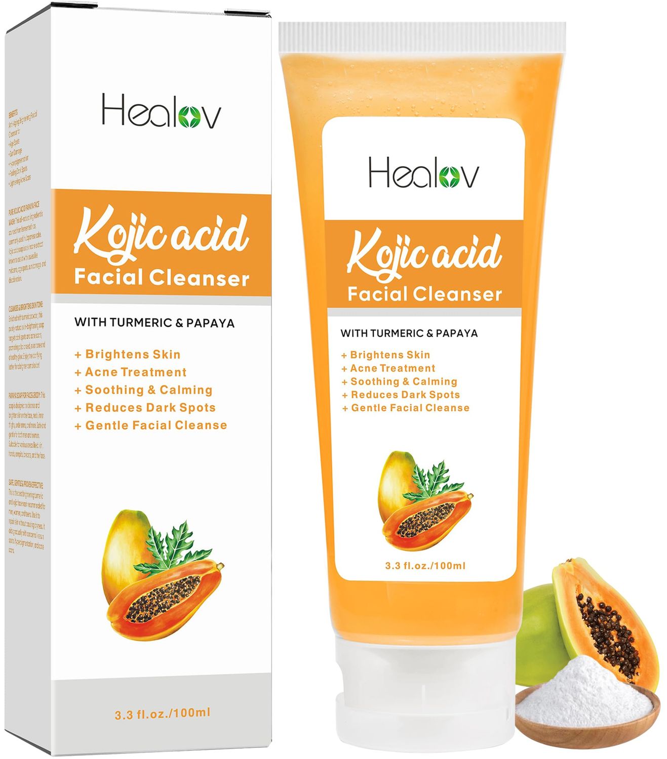 Kojic Acid Soap for Hyperpigmentation - Skin Brightening Kojic Papaya Face and Body Wash - Dark Spot Soap Reduces Acne, Scars, and Evens Skin Tone - Turmeric Facial Cleanser for Brighter Glowing Skin