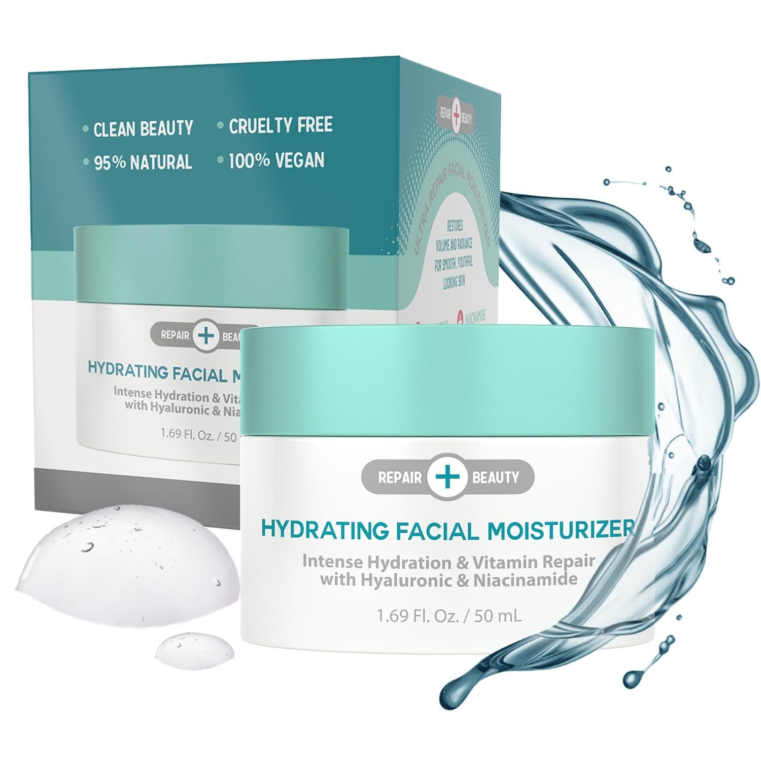 Repair Beauty Hyaluronic Acid and Niacinamide Daily Face Moisturizer - Anti-aging, Moisturizes Dry Skin, Hydrating Day Cream - Cruelty Free Korean Skin Care For All Skin Types - 1.69 Fl. oz/ 50ml