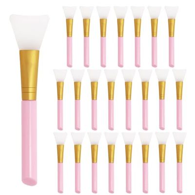 Mini Skater 24 Pcs Soft Silicone Face Mask Brush for Facial Mud Clay Charcoal Mixed Masks Hairless Moisturizers Body Lotion &amp; Butter Applicator Skincare Beauty Tools, (Pink)