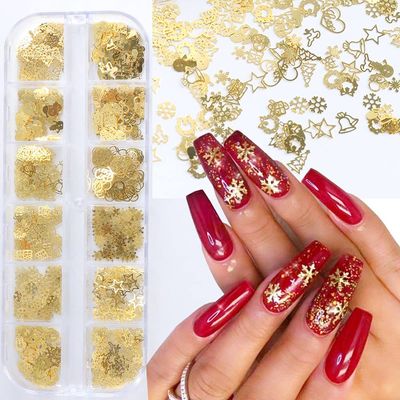 XIELIME Christmas Nail Art Sequins Snowflakes Nail Decals 3D Gold Glitter Flakes Nail Decor DIY Manicure Tips Accessories Decoration Christmas Glitter Xmas Nail Art Supplies