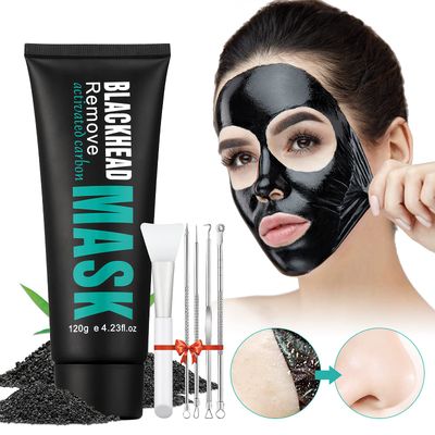Peel Off Face Mask Blackhead Whiteheads Remover Masks Activated Charcoal Black Mask Purifying Peeling Facial Mask for Nose Pores Removal Reducing Cleansing Acne with Brush and Pimple Extractor Tools