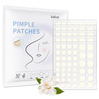 Safirst Ache Patches Hydrocolloid Pimple Absorbing Patch 4 Size 220 Counts Spot Blemish Invisible Sticky Stickers Zit Dot Cover with Tea Tree Oil Face Emergency Breakout Treatment