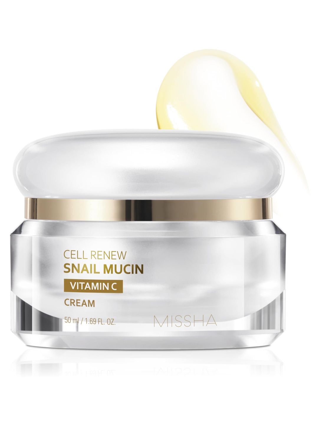 MISSHA Cell Renew Snail Mucin Vitamin C Cream 1.69 Fl oz, Hydrating Snail Mucin, Korean Skin Care for Improved Skin Texture &amp; Youthful Glow, Glass Skin, Korean Moisturizer, Kbeauty, Paraben Free