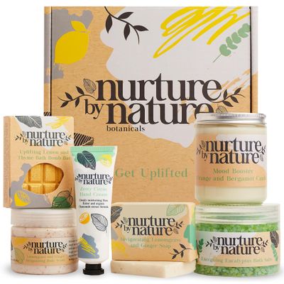 Nurture by Nature RELAX &amp; UPLIFT Pamper Spa Kit - Christmas Gifts for Women - Spa Gift Basket with Bath Salts, Bath Bombs &amp; Candle - Self-Care Kit - At-Home Spa Set for Special Occasions, Bath Set