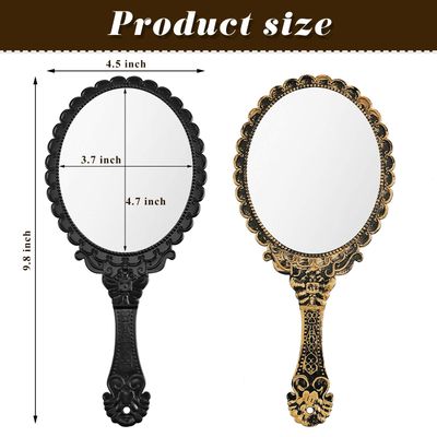 Jetec Vintage Handheld Mirrors, 2 Pieces, Black, Bronze, Oval Shaped, Portable, Compact, with Handle, Ideal for Makeup, Hair Styling, Skin Care, Hanging as Decor