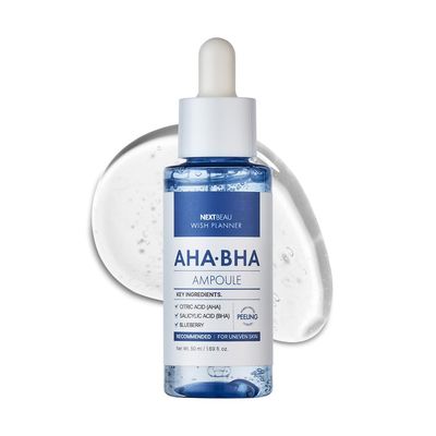 NEXTBEAU Wish Planner AHA/BHA Ampoule 1.69 fl. oz. Facial Serum with AHA/BHA, Face Serum For All Skin Types, Korean Skincare