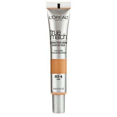 LOral Paris True Match Eye Cream in a Concealer, 0.5% hyaluronic acid, Light N3-4, 0.4 fl. oz.