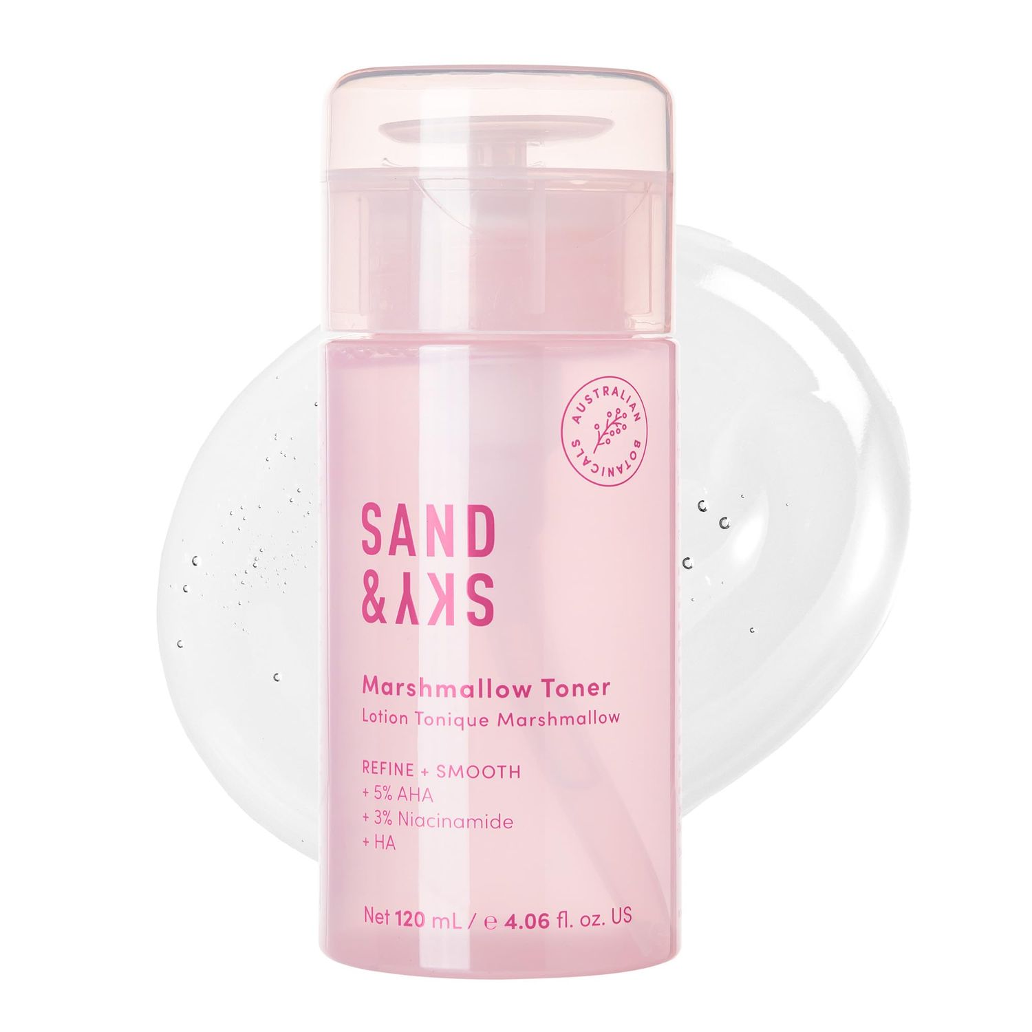 Sand &amp; Sky Marshmallow Niacinamide Brightening Toner with AHA, BHA, Hyaluronic Acid &amp; Marshmallow Root Extract | Gentle Facial Toner to minimize pores and Refine Skin Texture