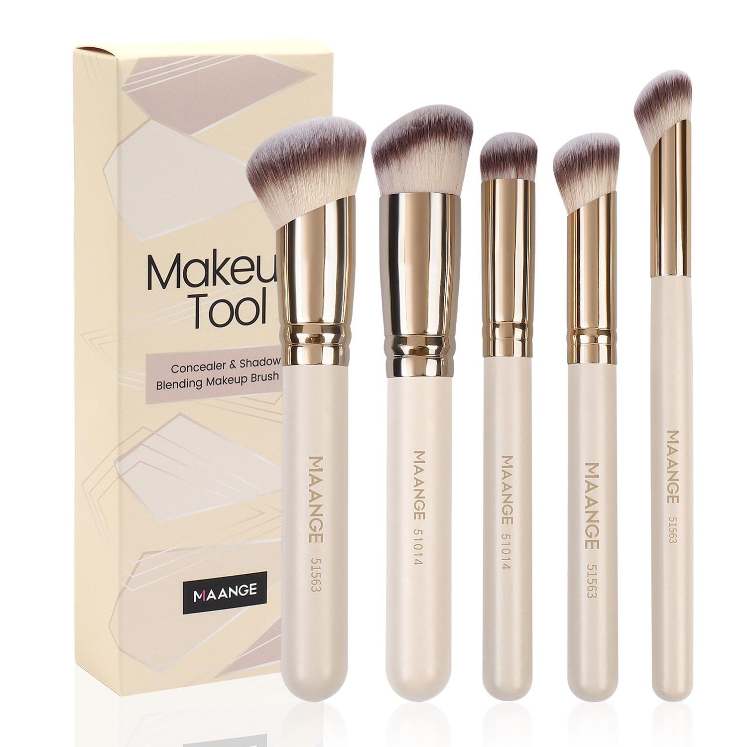 MAANGE Makeup Brushes, 5 Pcs Premium Synthetic Makeup Brush Set Foundation Contour Blusher Brush Concealer Brush Under Eye Travel Make Up Brush (Beige)