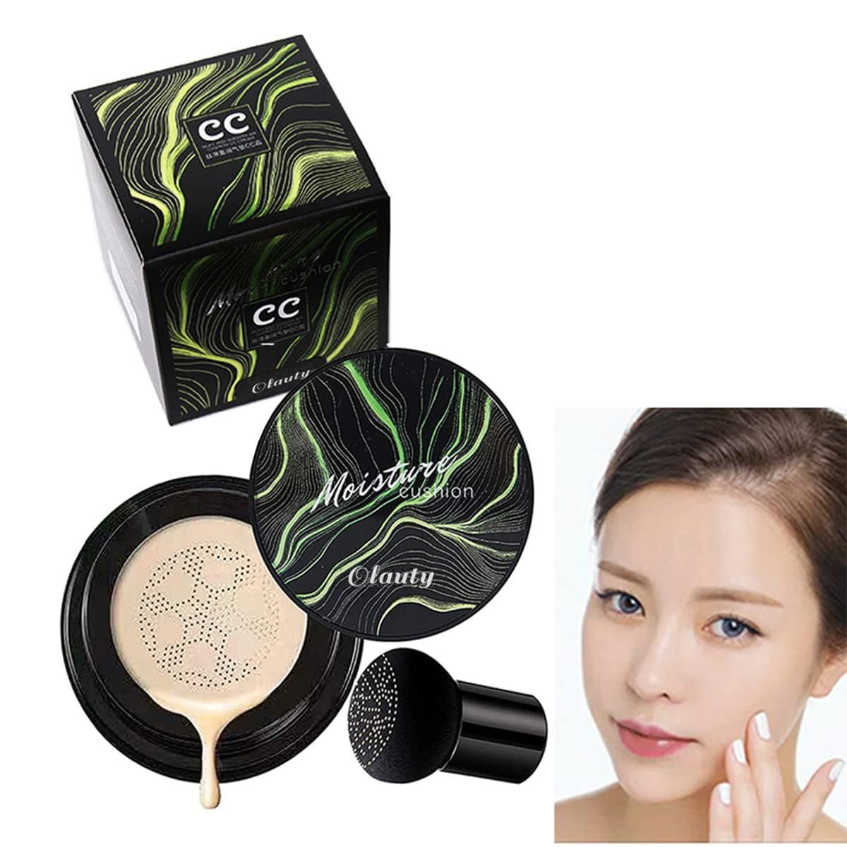 Mushroom Head Air Cushion CC Cream, Air Cushion CC Cream, BB Cream, Moisturizing Concealer, Moisturizing BB Cream Makeup Base Long Lasting with Mushroom Makeup Sponge, Easy to Apply(01#, Lvory)