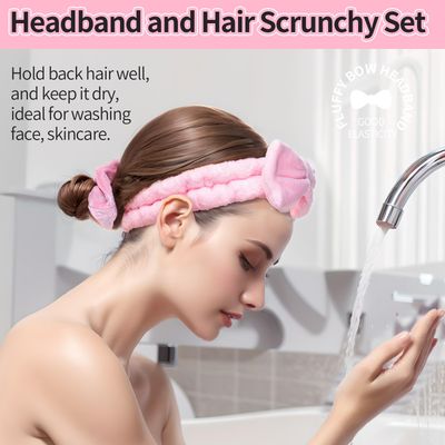 LEOBRO Spa Headband for Washing Face, Makeup Headband, Skincare Headband, Face Wash Headband, Pink White Black Headbands for Women Girls Gift, Hair Band for Washing Face, with 3pcs Hair Scrunchies