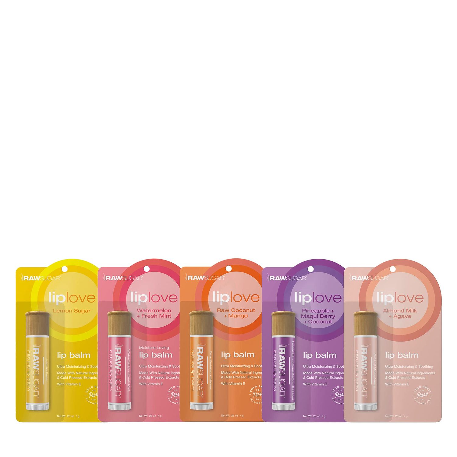 Raw Sugar Lip Love Bundle - Lip Balm made with Safflower Seed Oil, Beeswax, Shea Butter &amp; Coconut Oil to Restore Dry, Chapped Lips, Clean Ingredients (Pack of 5)