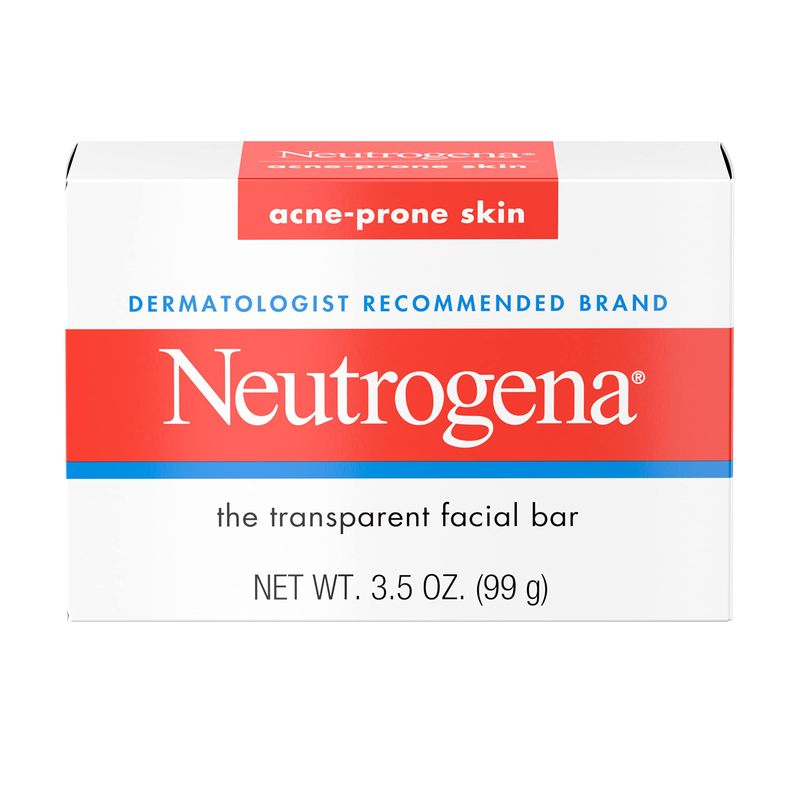 Neutrogena Facial Cleansing Bar Treatment for Acne-Prone Skin, Non-Medicated &amp; Glycerin-Rich Formula Gently Cleanses without Over-Drying, No Detergents or Dyes, Non-Comedogenic, 3.5 oz