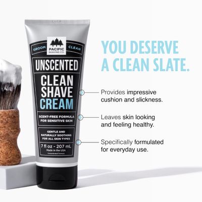 Pacific Shaving Company Clean Shaving Cream - Shea Butter + Vitamin E Shave Cream for Hydrated Sensitive Skin - Clean Formula for a Smooth, Anti-Redness + Irritation-Free Shave Cream (7 Oz)