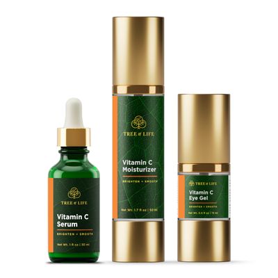 Tree of Life Vitamin C Serum for Face w/ 1.7 Oz Moisturizer Cream &amp; 0.5 Oz Eye Gel - Skin Care Trio Serums to Brightening Dark Spot, Smooth Dry &amp; Sensitive Skin, Anti-Aging, Wrinkles